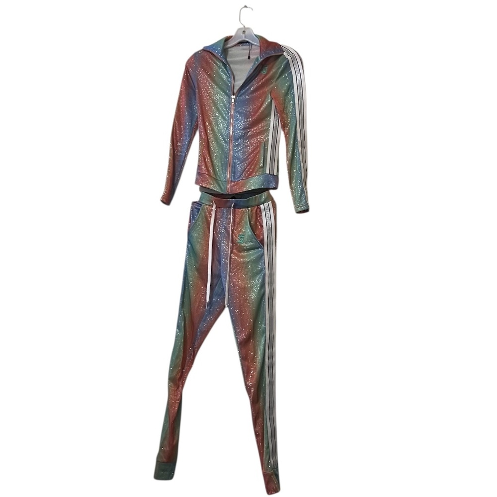 NWOT Shane Justin Glitter Rainbow Unicorn Women's Tracksuit, Size X-Small - Picture 5 of 16